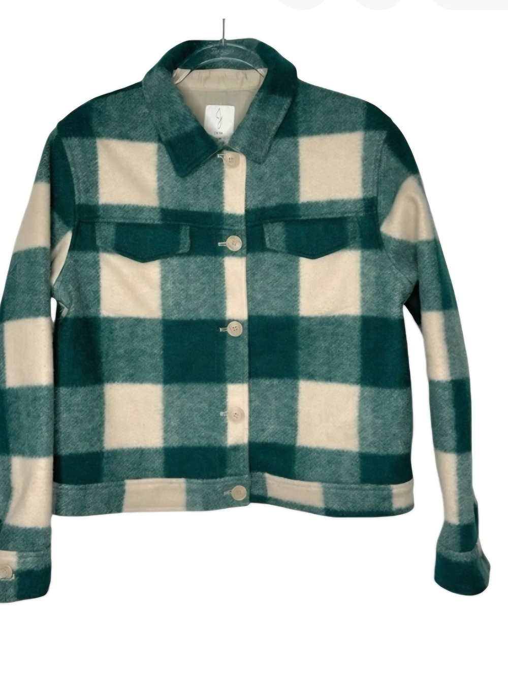 Joie Teal and Cream Plaid Button-Front Jacket